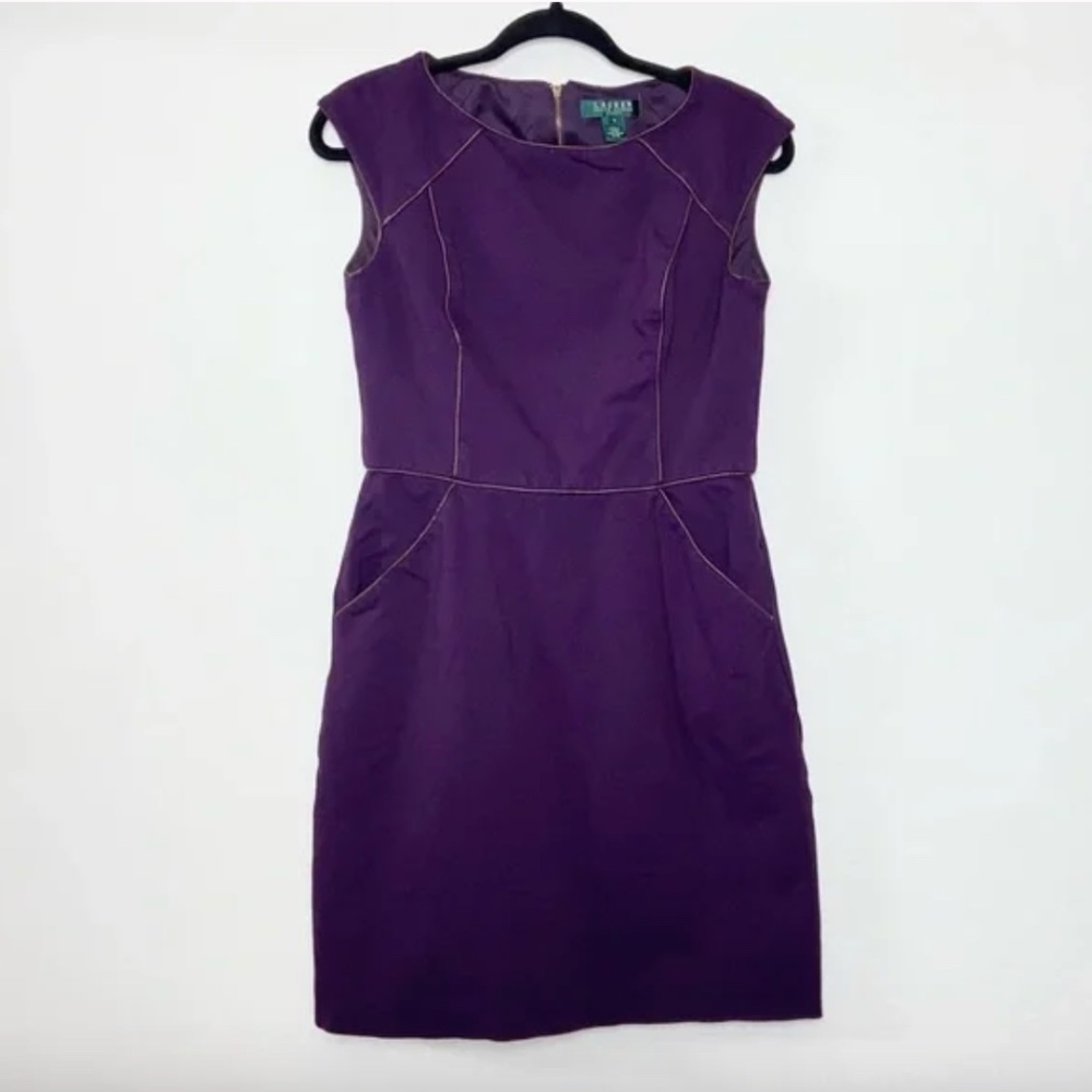 Lauren Ralph Lauren Dress Purple Fitted with Purple leather piping Size 12